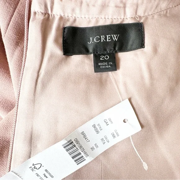 J Crew Sheath Dress in Four Season Stretch - Pale Pink20 NWT